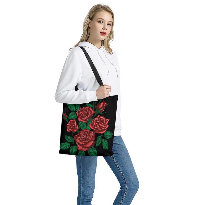 Red Roses Tattoo Print Tote Bag