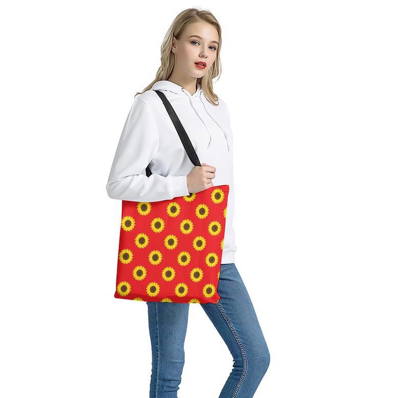 Red Sunflower Pattern Print Tote Bag