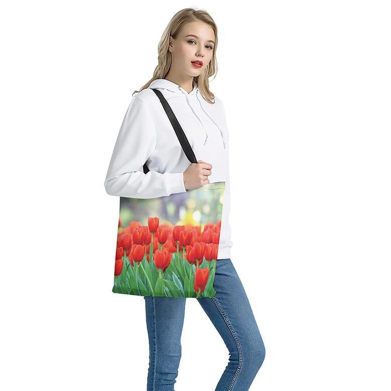 Red Tulip Print Tote Bag