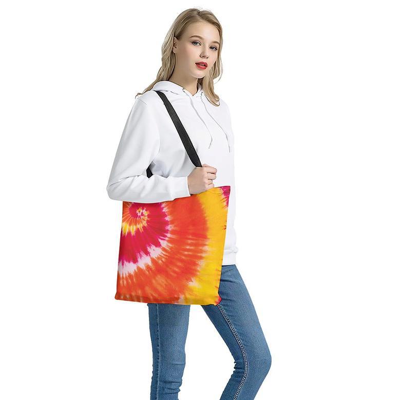 Red Yellow And Orange Tie Dye Print Tote Bag