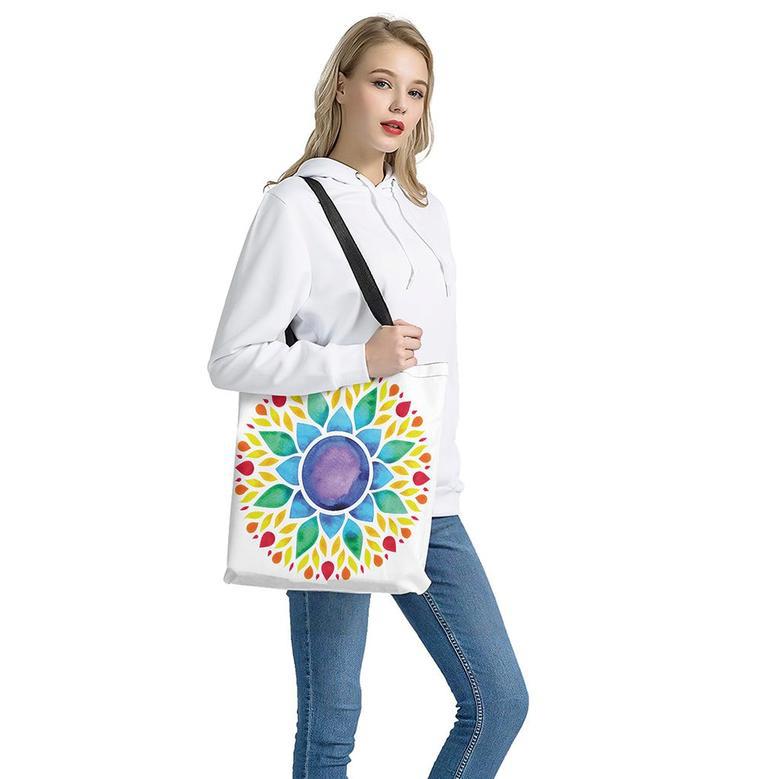 Reiki Chakra Flower Print Tote Bag