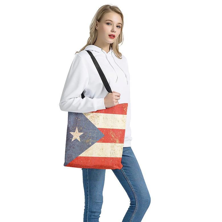 Retro Puerto Rican Flag Print Tote Bag