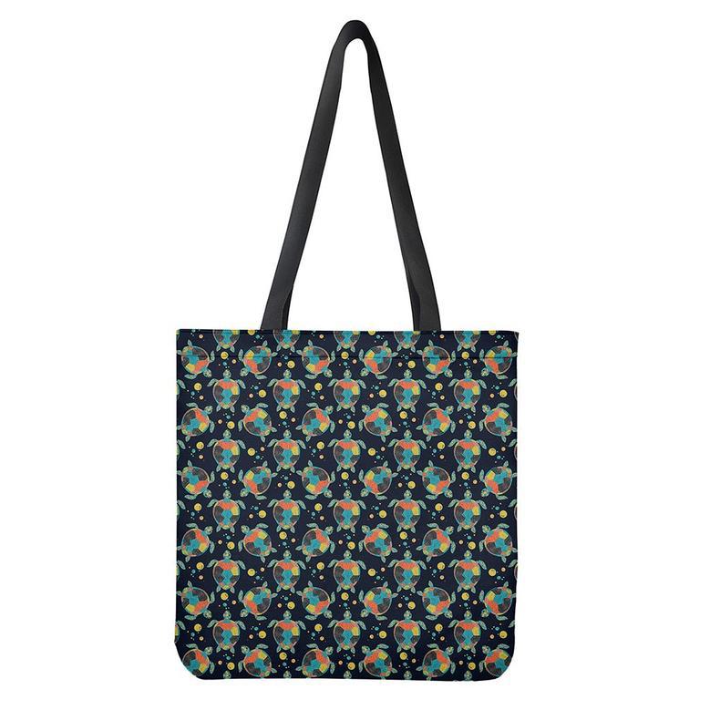 Retro Sea Turtle Pattern Print Tote Bag