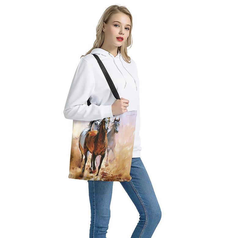 Running Horses Painting Print Tote Bag