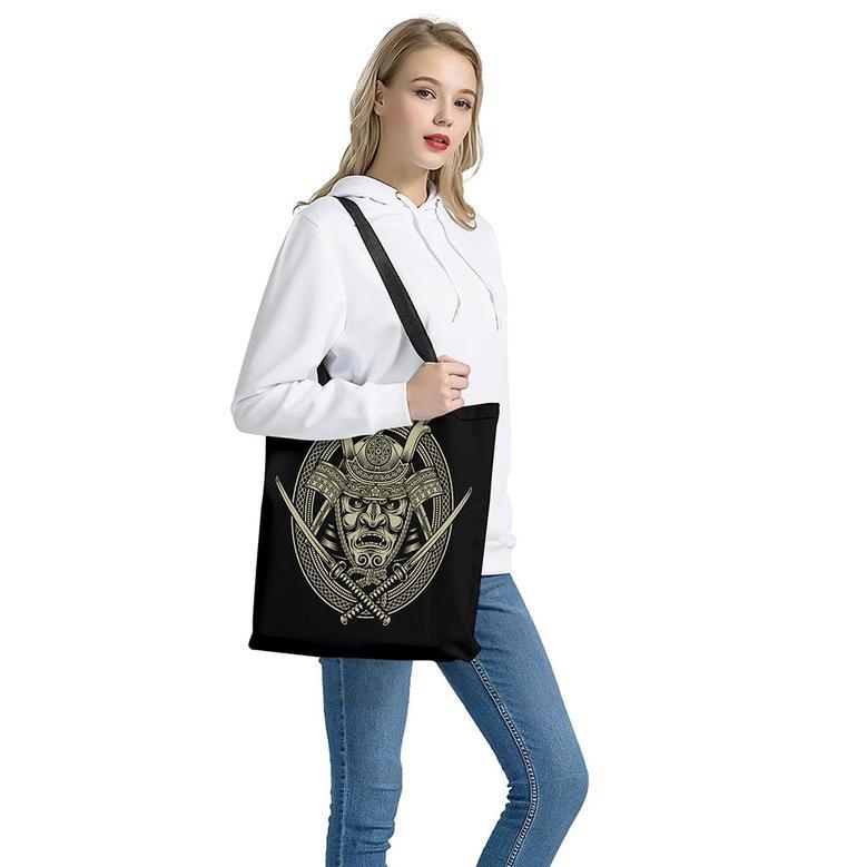 Samurai Warrior Mask Print Tote Bag