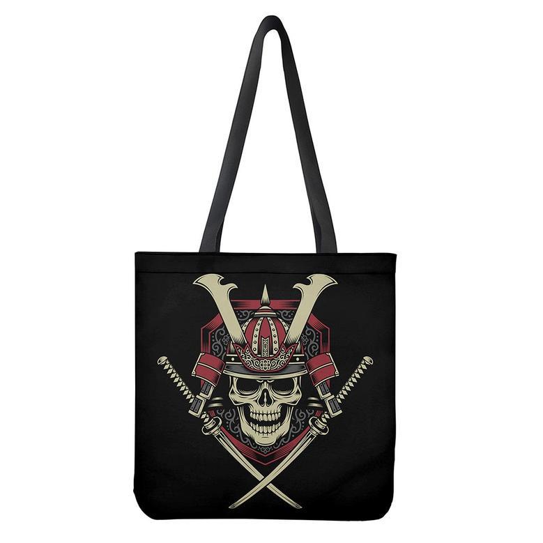 Samurai Warrior Skull Print Tote Bag