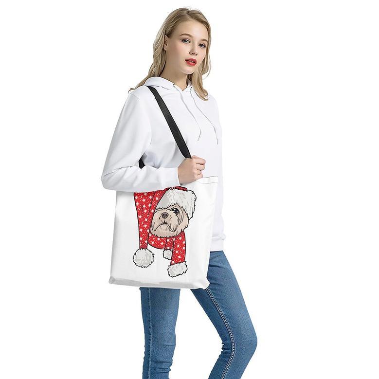 Santa Shih Tzu Print Tote Bag