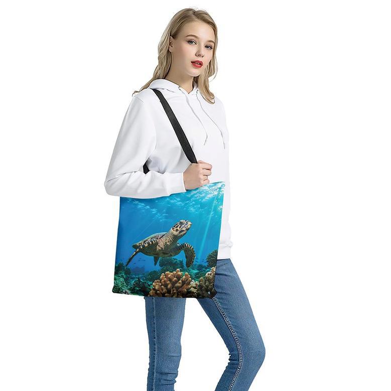 Sea Turtle Underwater Print Tote Bag