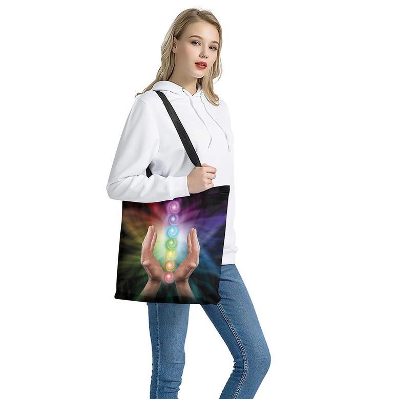 Seven Chakras Energy Print Tote Bag