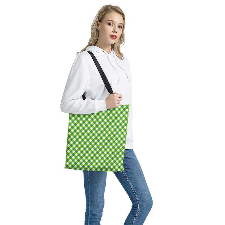 Shamrock Green And White Gingham Print Tote Bag