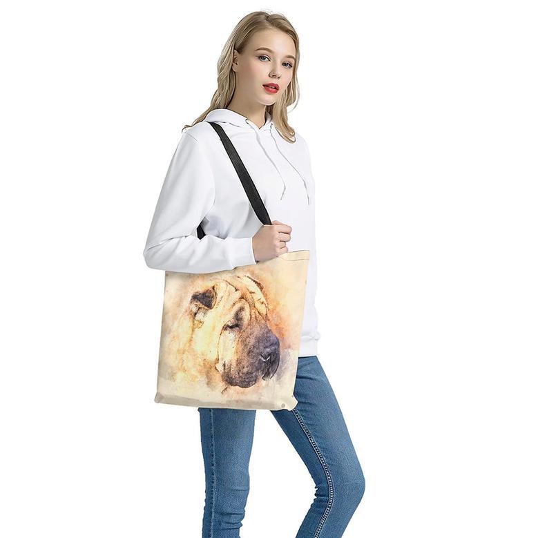 Shar Pei Portrait Print Tote Bag