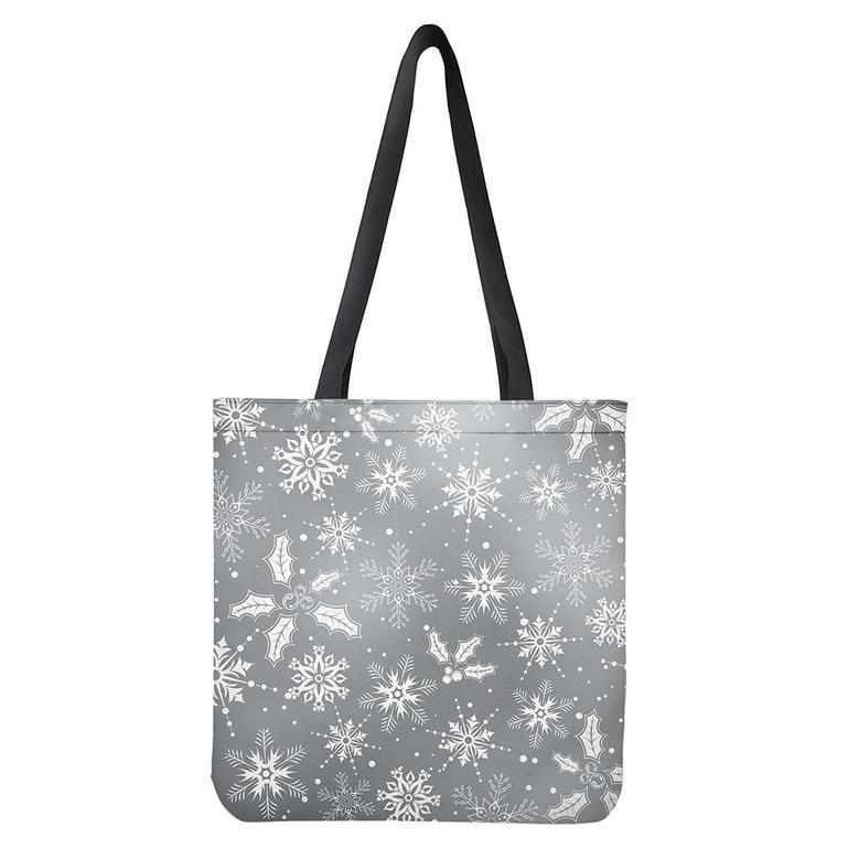 Silver And White Snowflake Pattern Print Tote Bag