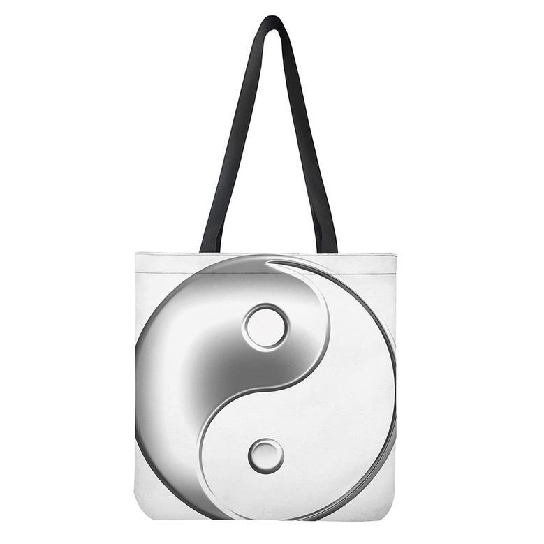 Sliver And White Yin Yang Print Tote Bag