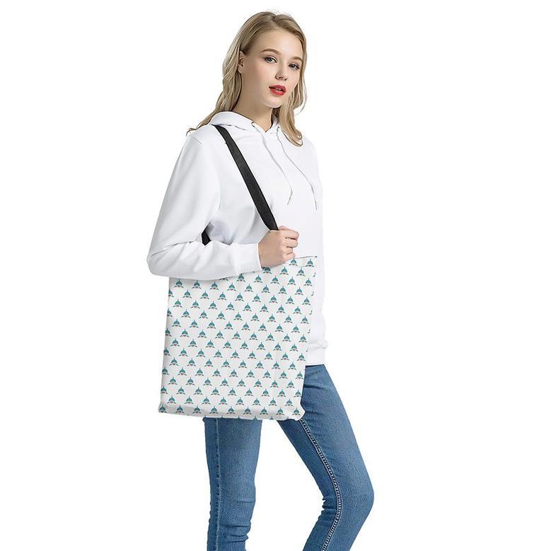 Smiley Shark Pattern Print Tote Bag