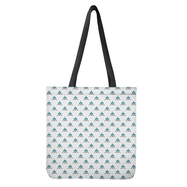 Smiley Shark Pattern Print Tote Bag