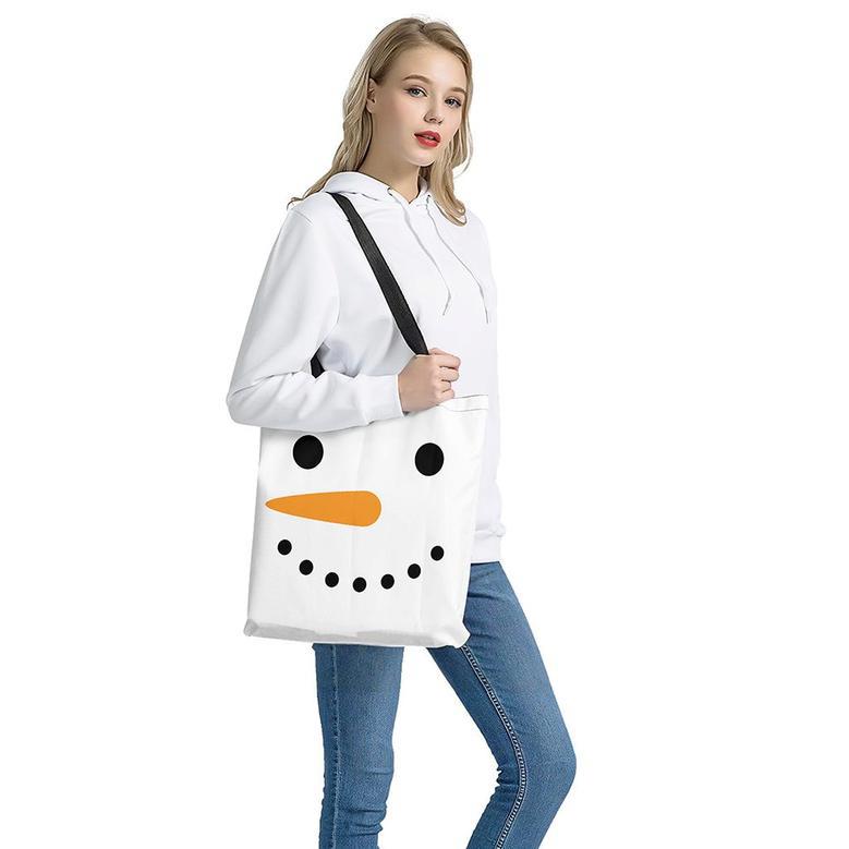 Snowman Face Print Tote Bag