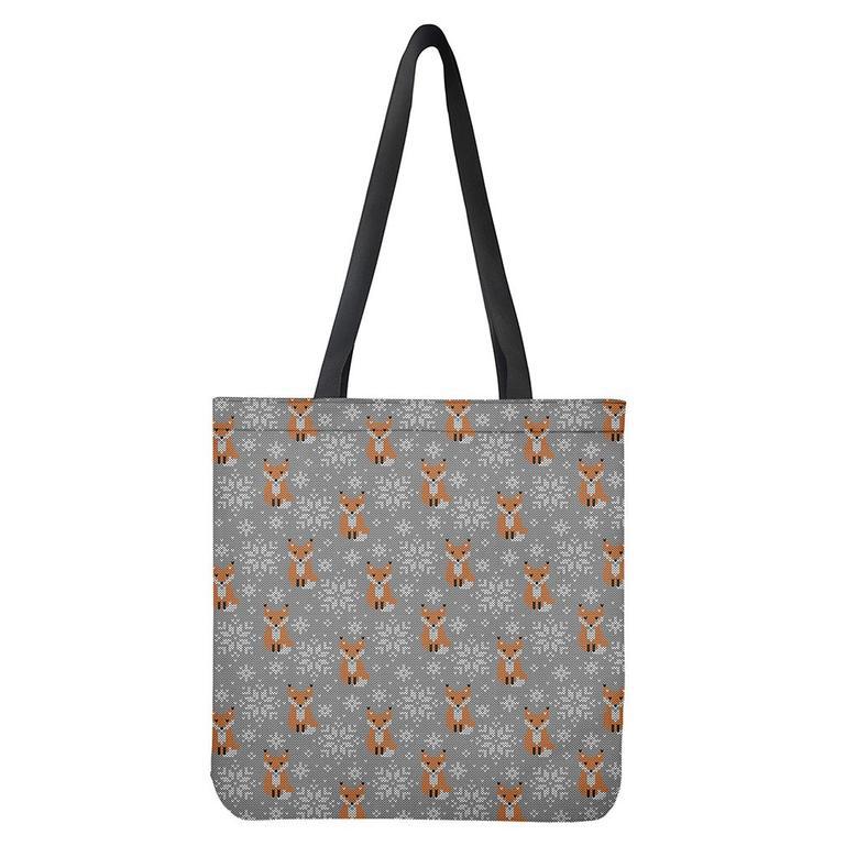 Snowy Fox Knitted Pattern Print Tote Bag