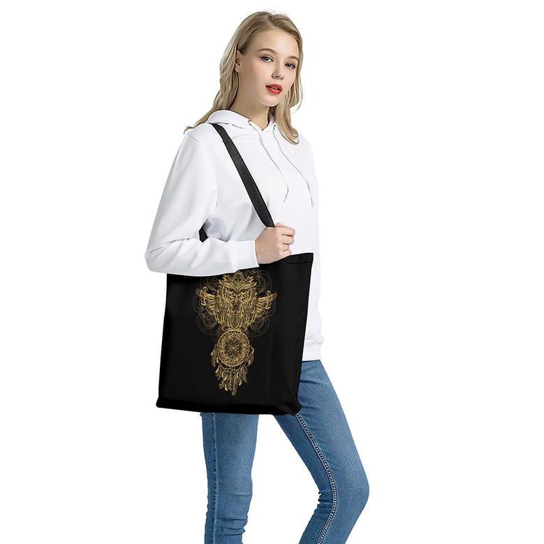 Spiritual Owl With Dreamcatcher Print Tote Bag