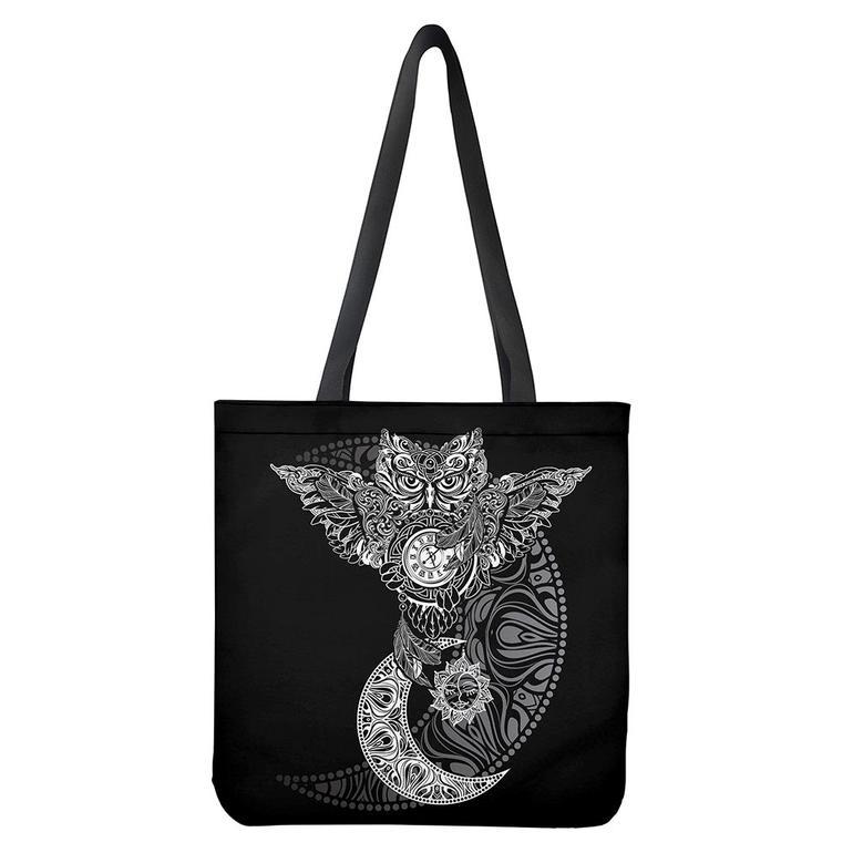 Spiritual Owl With Sun And Moon Print Tote Bag