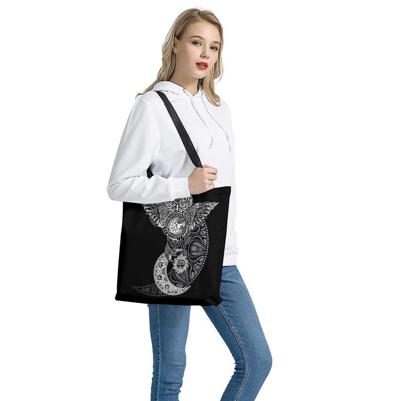 Spiritual Owl With Sun And Moon Print Tote Bag