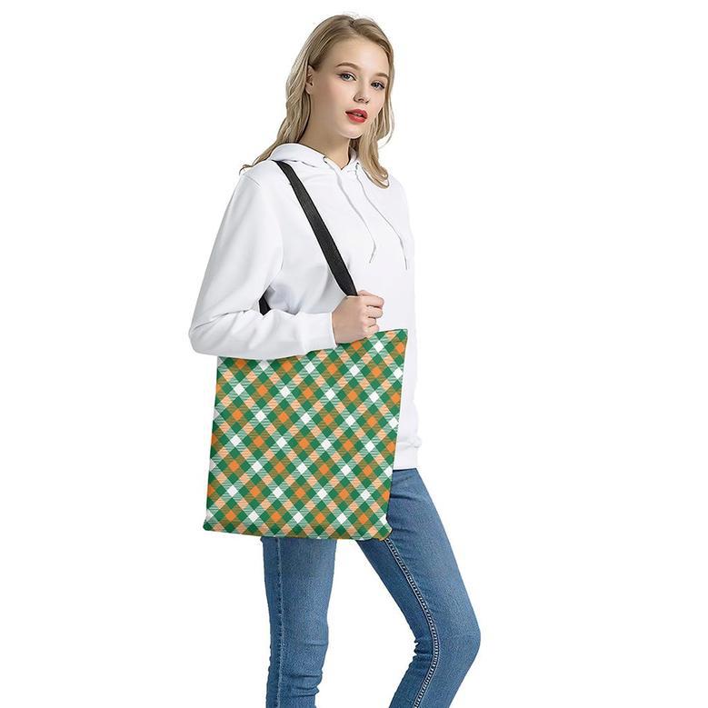 St. Patrick's Day Plaid Pattern Print Tote Bag