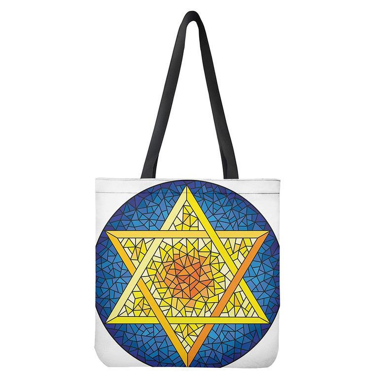 Stained Glass Star Of David Print Tote Bag