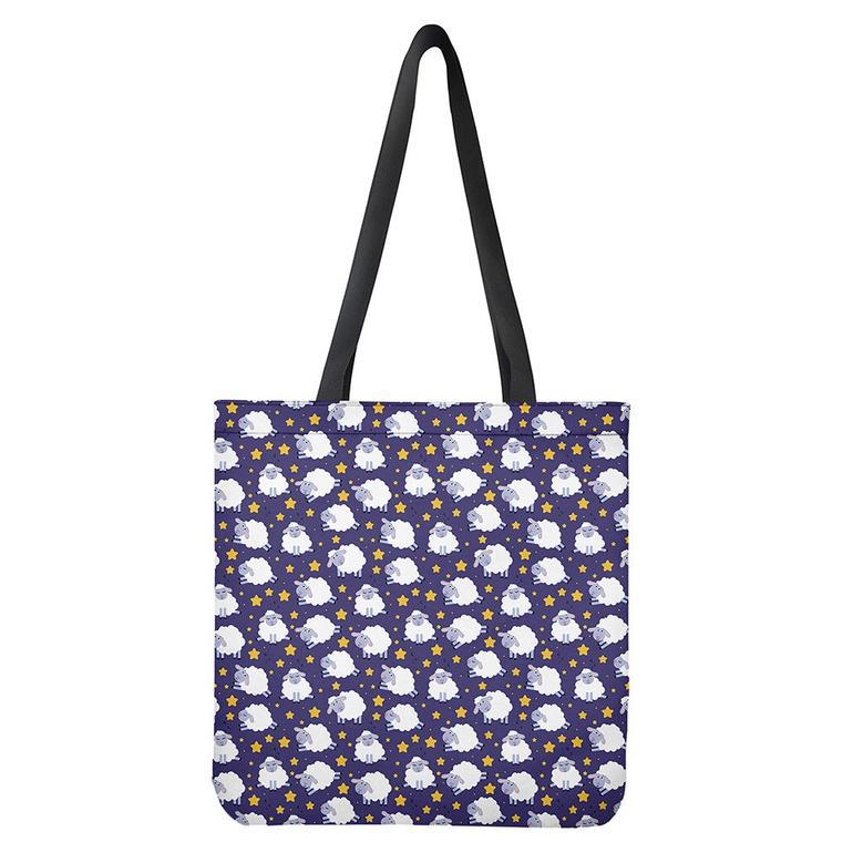 Star And Sheep Pattern Print Tote Bag