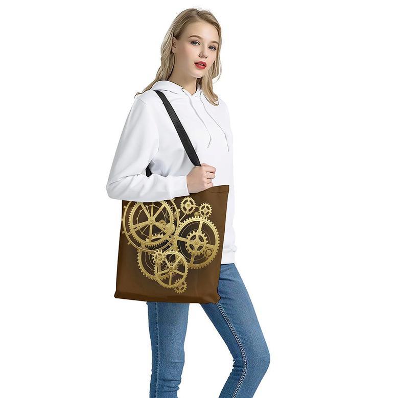 Steampunk Cogwheels Print Tote Bag