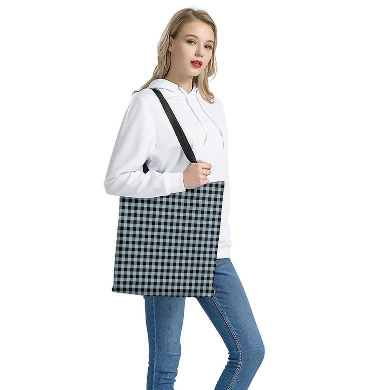 Steel Blue And Black Buffalo Check Print Tote Bag