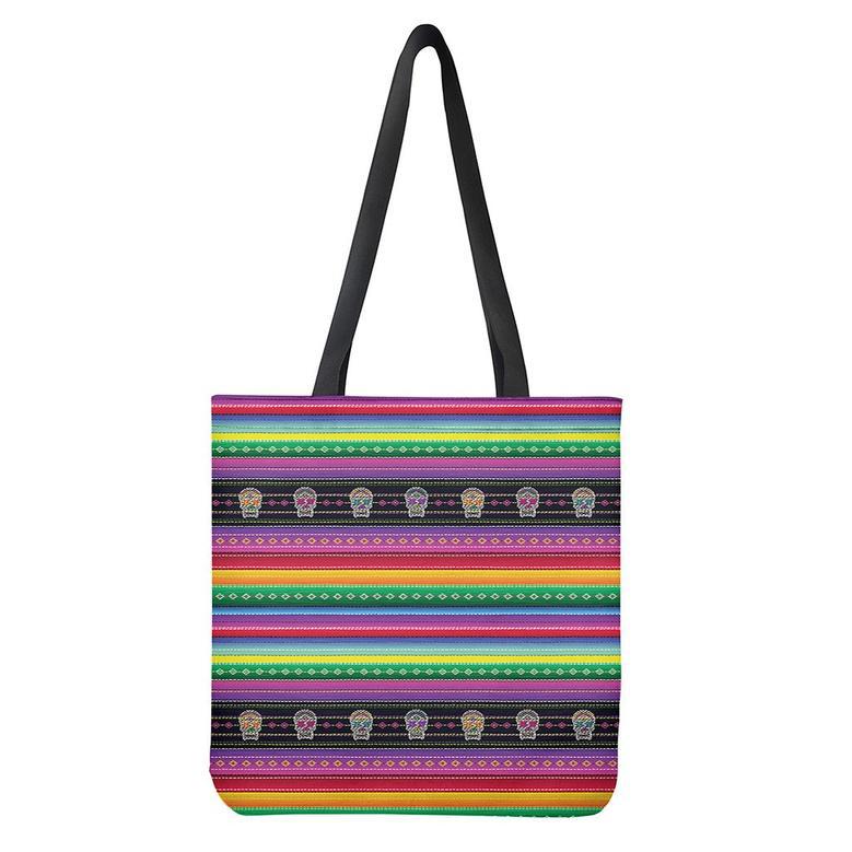 Sugar Skull Mexican Serape Pattern Print Tote Bag