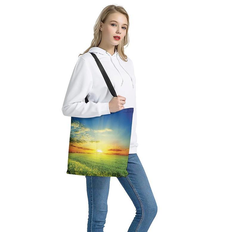 Sunrise Meadow Print Tote Bag