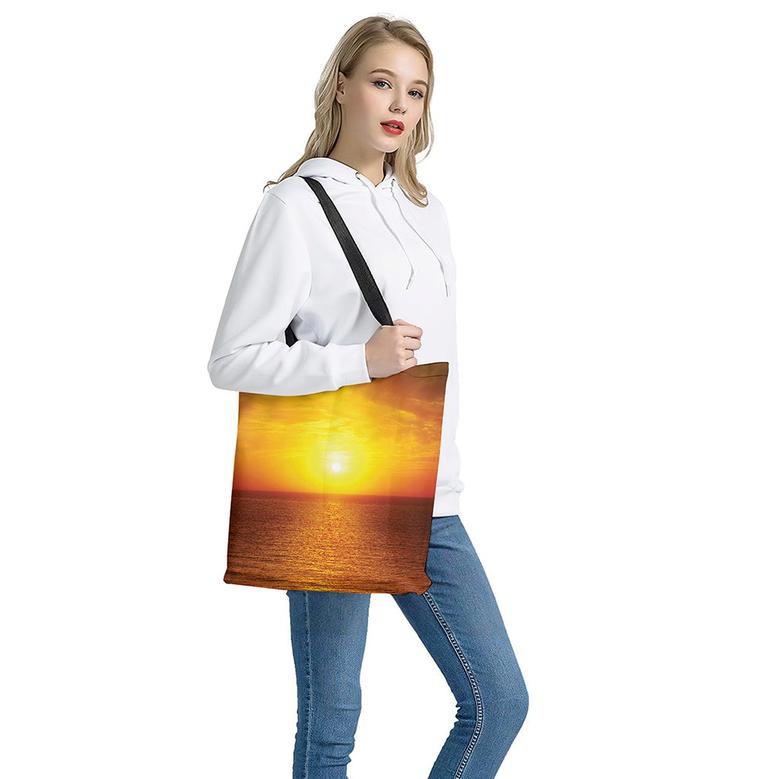 Sunset Over Sea Print Tote Bag