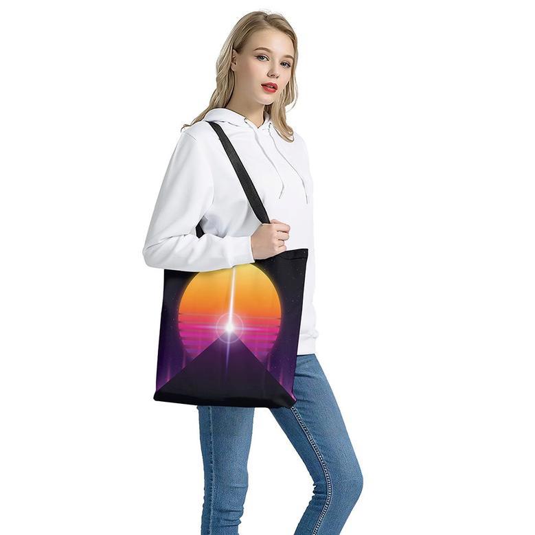 Synthwave Pyramid Print Tote Bag