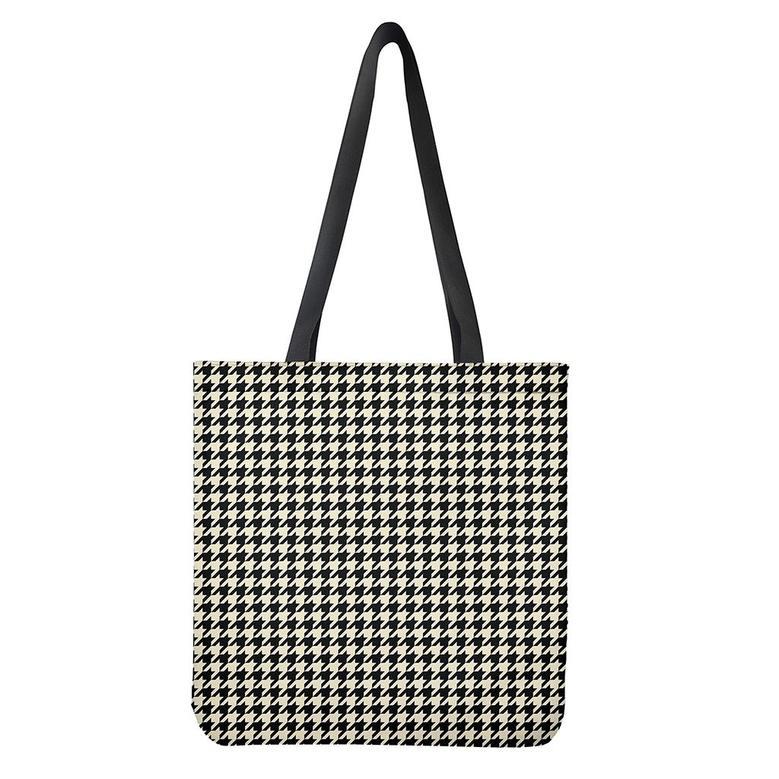 Tan And Black Houndstooth Pattern Print Tote Bag