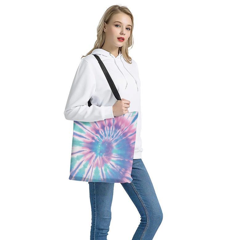 Teal And Pink Tie Dye Print Tote Bag