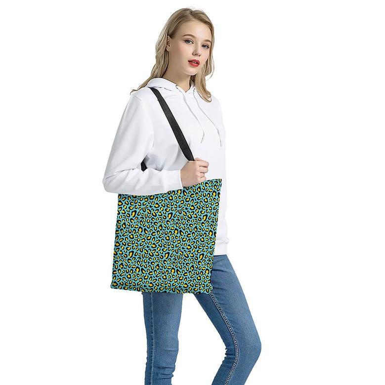 Teal And Yellow Leopard Pattern Print Tote Bag