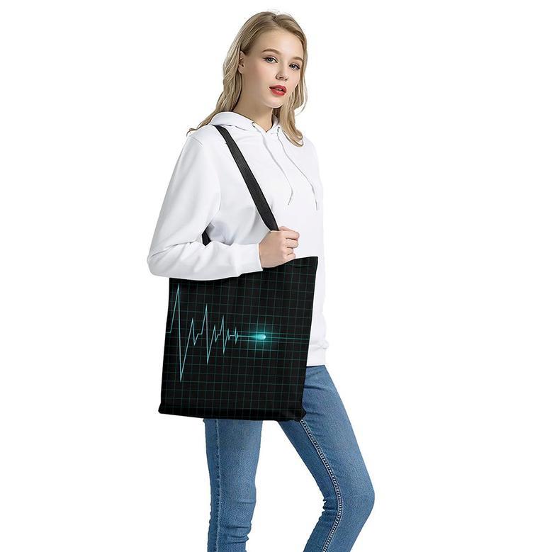 Teal Heartbeat Print Tote Bag