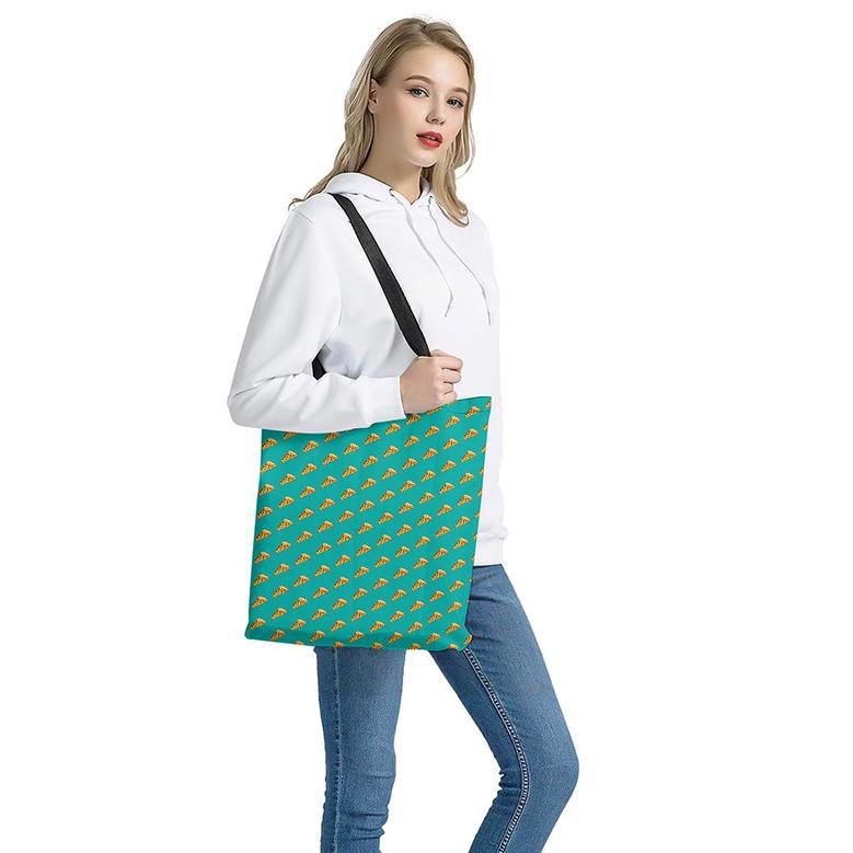 Teal Pizza Pattern Print Tote Bag