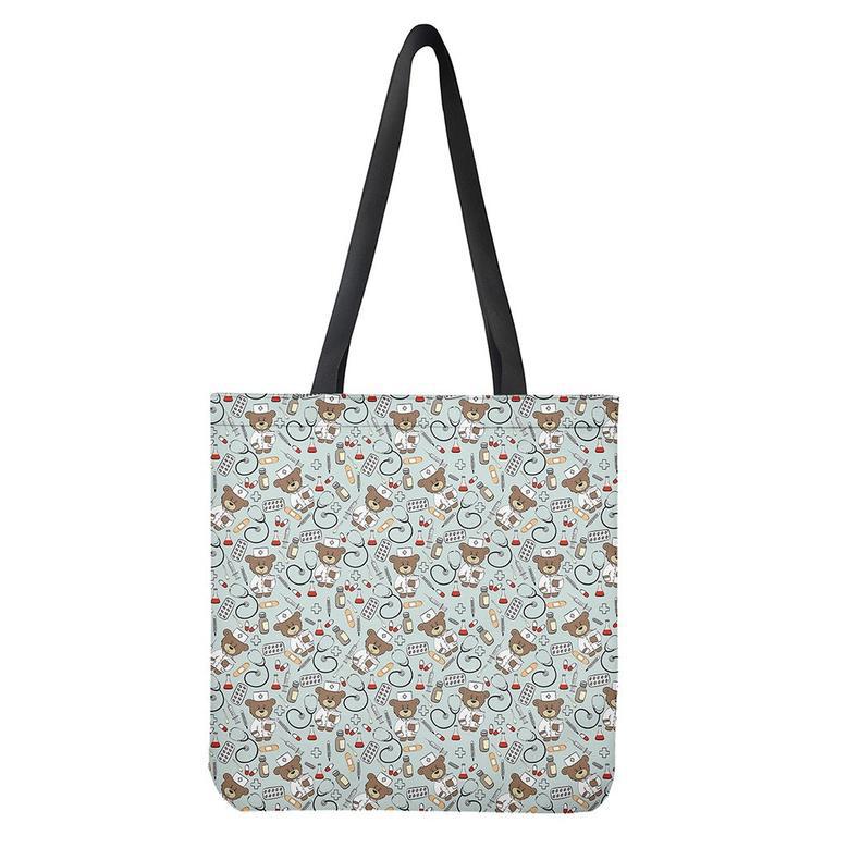 Teddy Bear Doctor Pattern Print Tote Bag