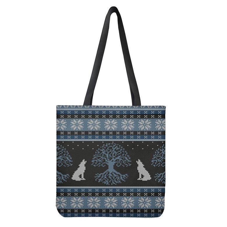 Tree Of Life And Howling Wolves Print Tote Bag