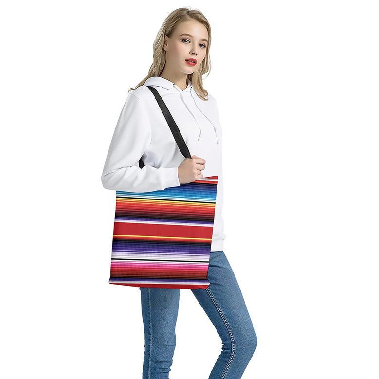 Tribal Serape Blanket Stripe Print Tote Bag