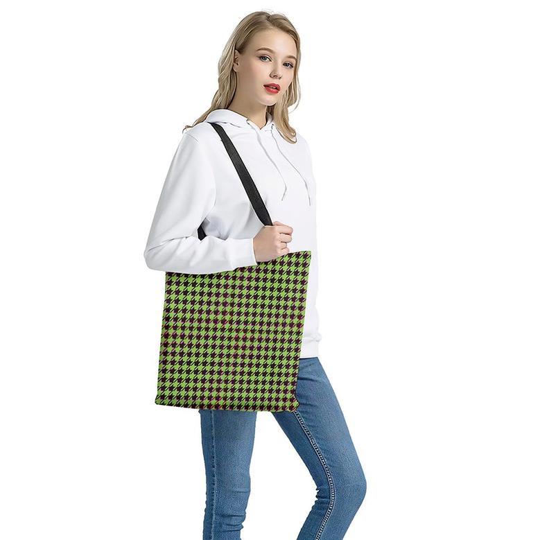 Trippy Green Houndstooth Pattern Print Tote Bag