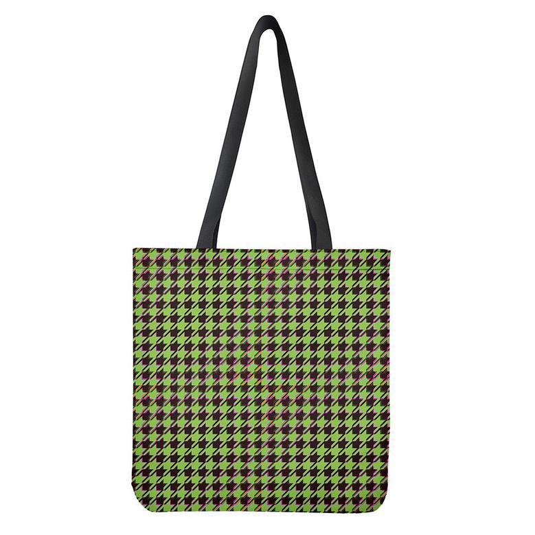 Trippy Green Houndstooth Pattern Print Tote Bag