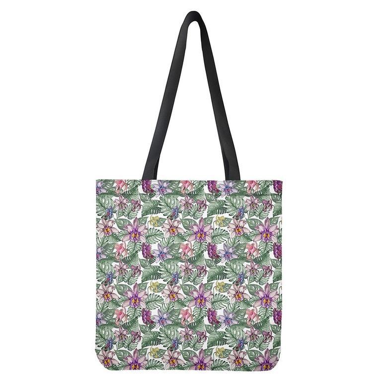 Tropical Cattleya Pattern Print Tote Bag