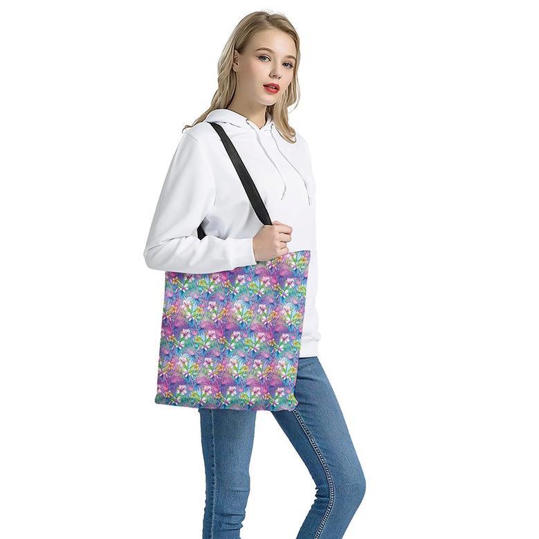 Tropical Flamingo And Hibiscus Print Tote Bag