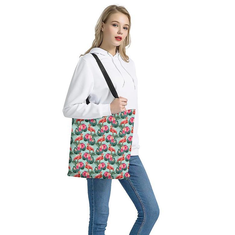 Tropical Floral Flamingo Pattern Print Tote Bag