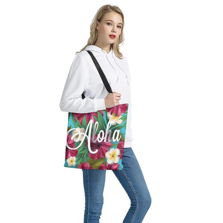 Tropical Flower Aloha Print Tote Bag