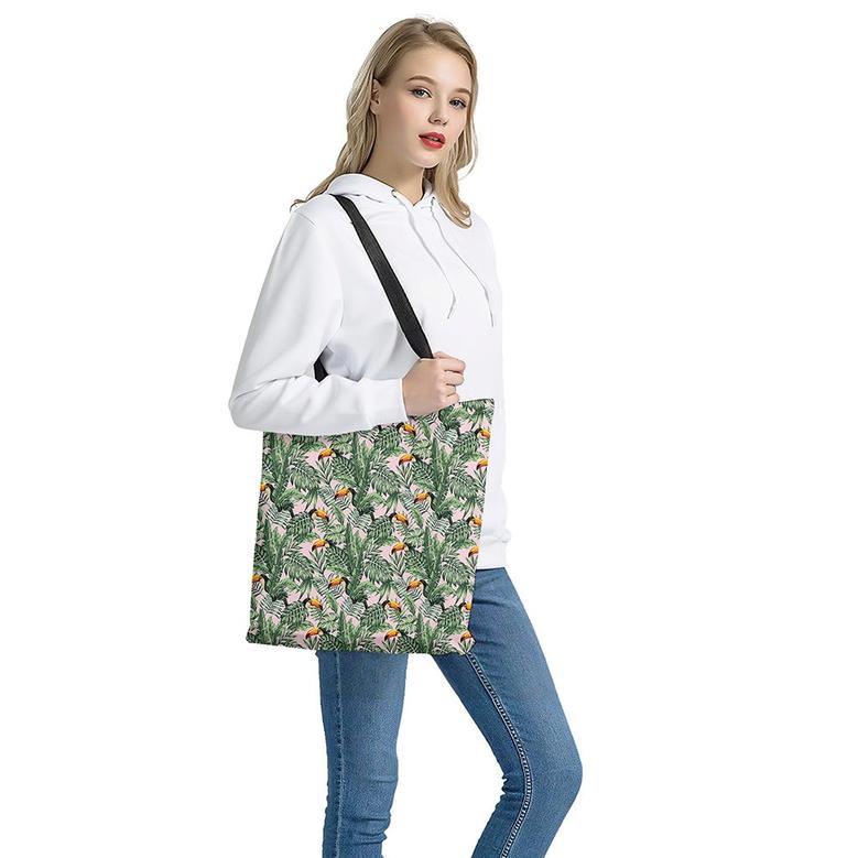 Tropical Palm Leaf And Toucan Print Tote Bag