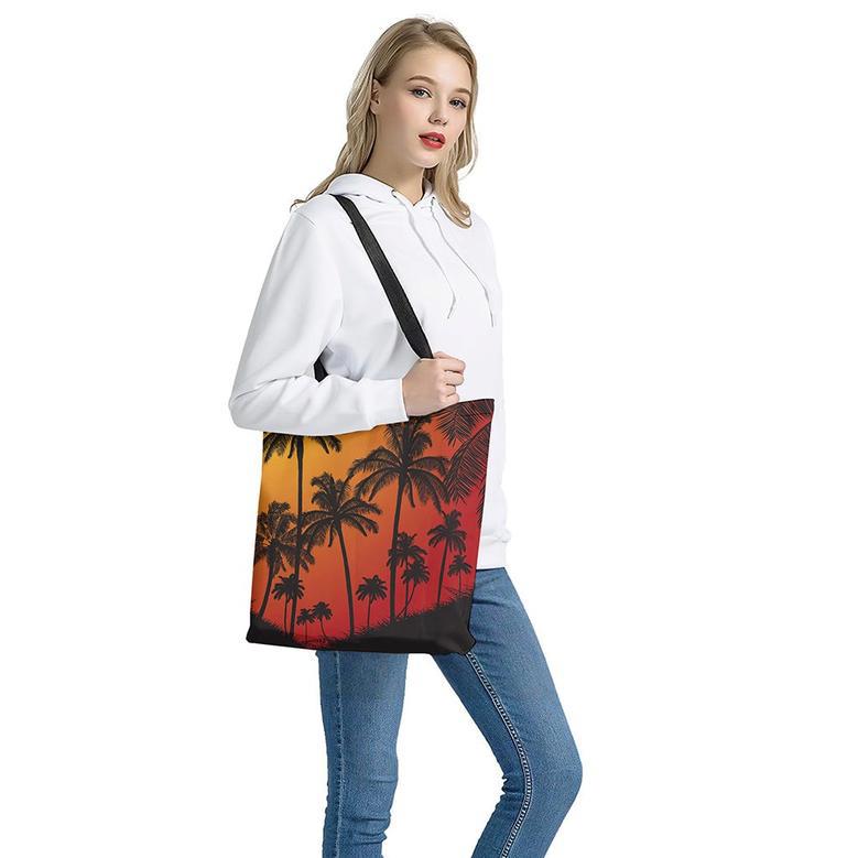 Tropical Palm Tree Sunset Print Tote Bag