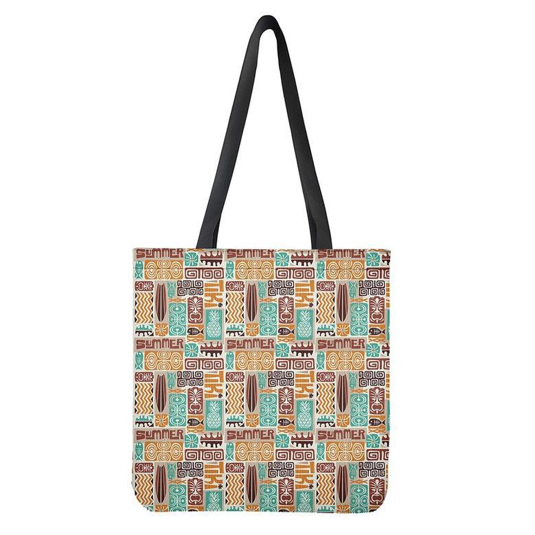 Tropical Tiki Pattern Print Tote Bag